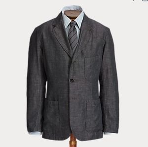 Ralph Lauren Double RL Blazer 42L Sporty Retro Preppy Pinky Blinder Linen Blend